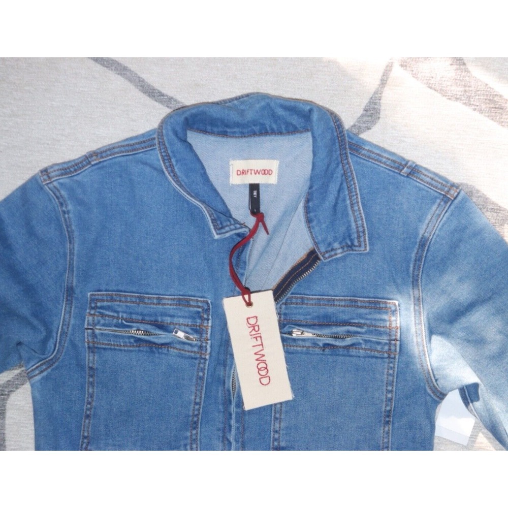 Free People x Driftwood Embroidered Denim Jumpsuit M Flare Leg Hippy Western - Picture 2 of 6